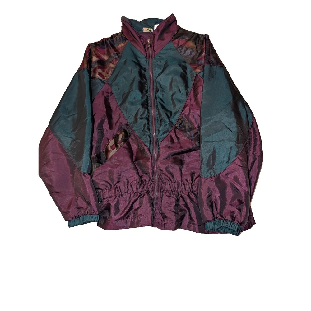 Energy Zone Track Suit Womens 10- 12 Teal Burgundy Nylon Windbreaker 90s Vintage